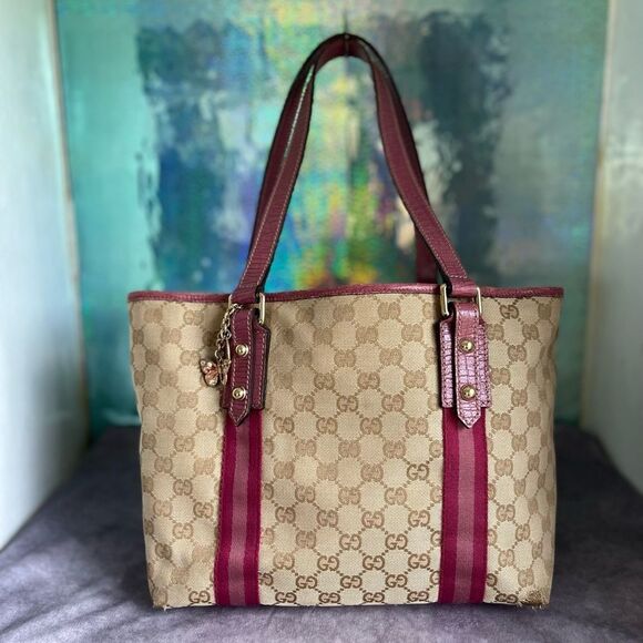 Gucci Handbags - Gucci Gg Canvas Butterfly Charm Tote Khaki/Pink